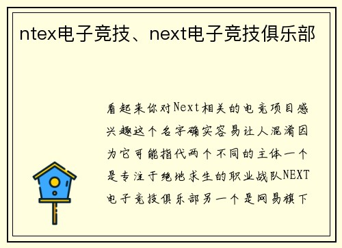 ntex电子竞技、next电子竞技俱乐部