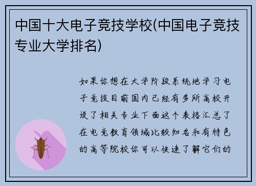 中国十大电子竞技学校(中国电子竞技专业大学排名)